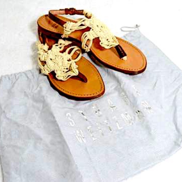 Stuart Weitzman Off White Rope Thong Adjustable Sandals - Picture 5 of 11